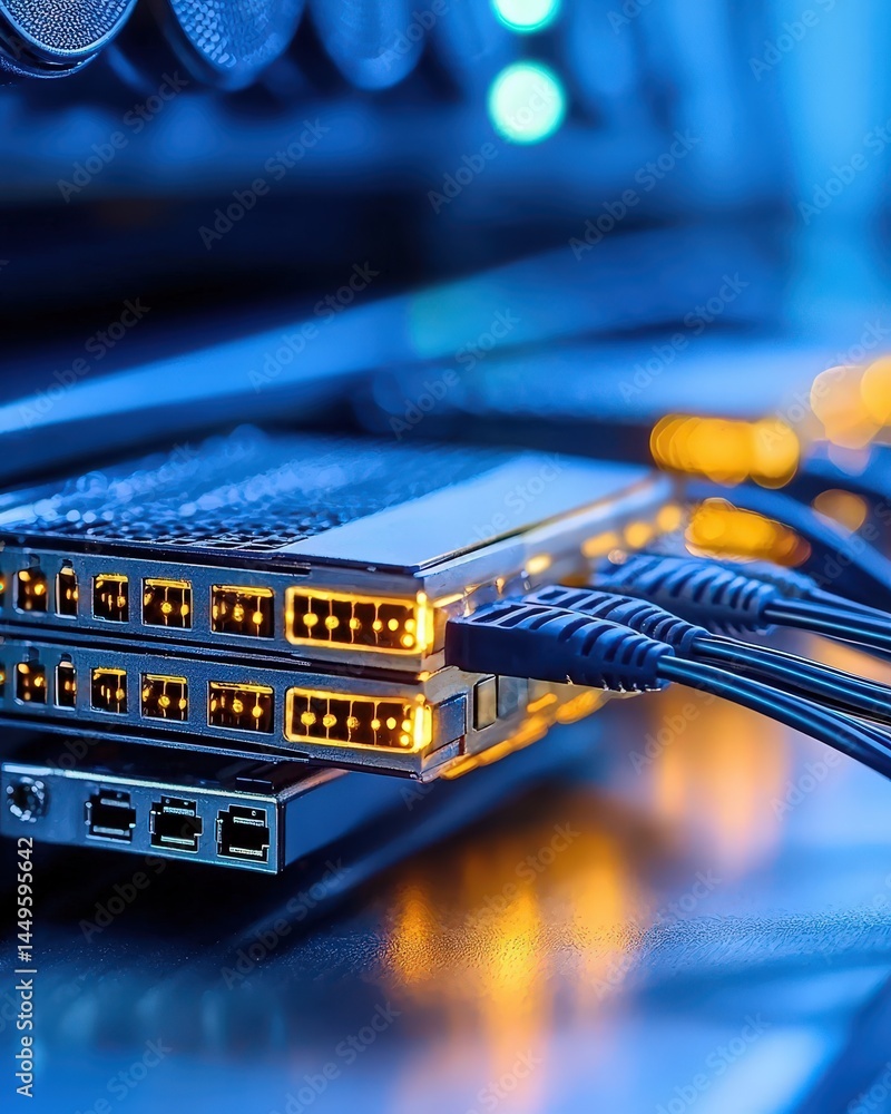 Poster computer cable connected to router in a network setup for efficient data transmission and connectivi