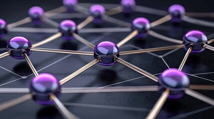Network of purple spheres connected together representing digital connectivity and modern technology