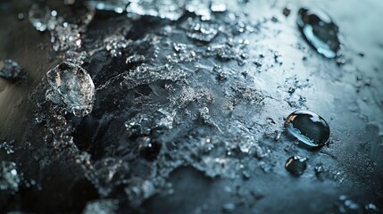High-resolution image of a metal plate corroded by acid, showing uneven pits, discoloration, and a rough texture, with chemical droplets and a laboratory setting