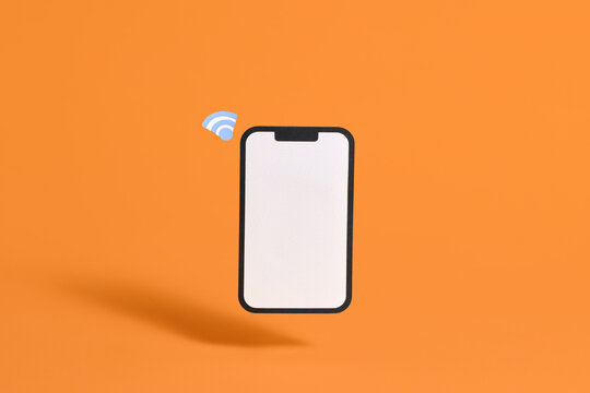 A modern smartphone with a blank screen shows full wifi signal