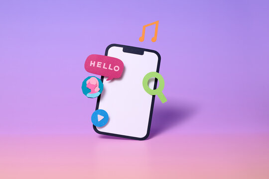 A smartphone displaying social media paper icons and a message box