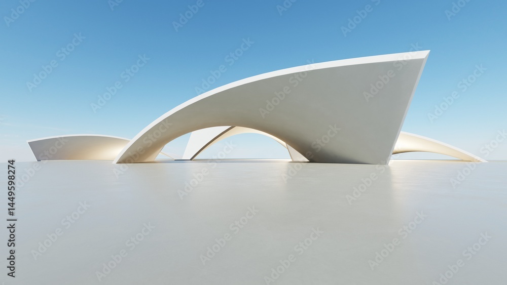 Poster 3d illustration of abstract minimal architecture background, geometric architectural with chrome or 
