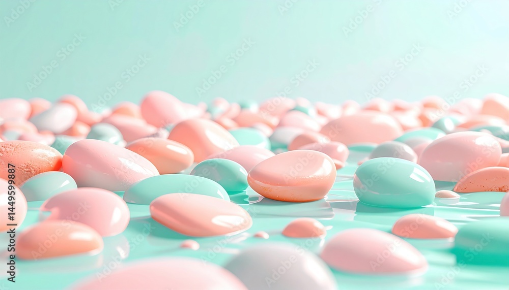 Aufkleber bubbles floating on aqua surface studio digital art calm environment close-up view abstract concept