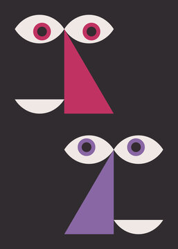 Poster with smiling geometric faces