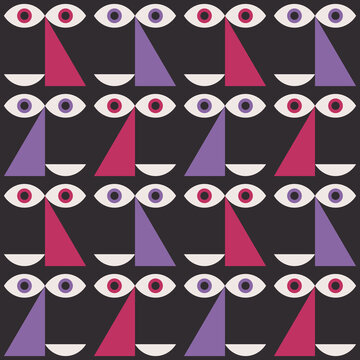 Seamless pattern with smiling geometric faces