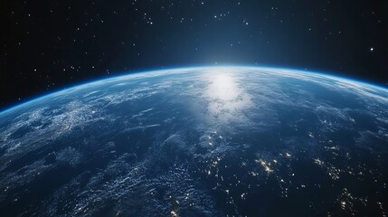 Stunning Earth Planet View from Space Deep Blue Ocean Sunrise Sky World Globe Water Image Photo     