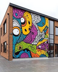 Brightly colored mural on a brick building illustrating artistic expression and urban culture