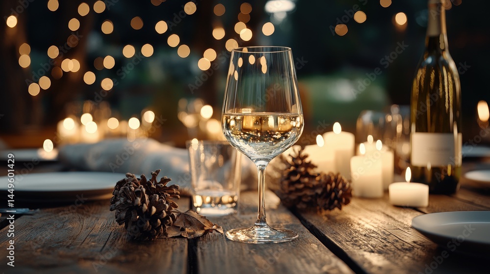 Aufkleber elegant table setting featuring a wine glass and a flickering candle creating an intimate atmosphere
