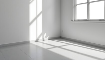 Fototapeta premium line art inspired shadow on white floor and wall.