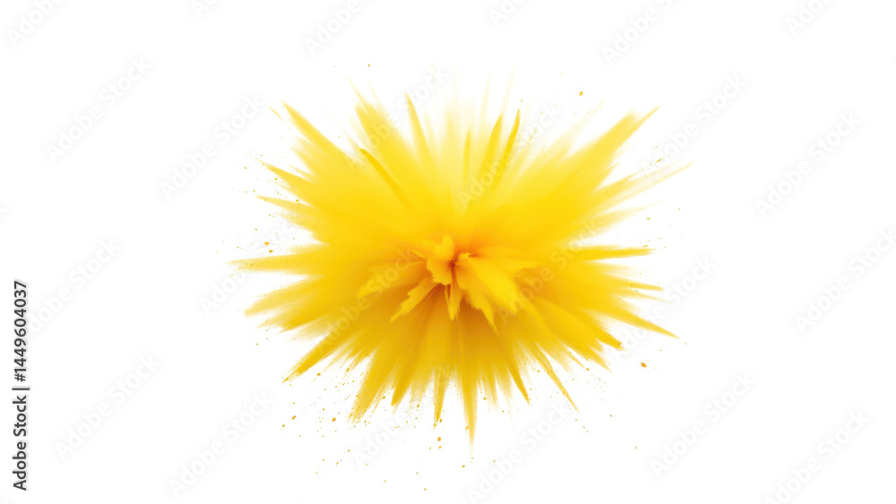 Wall mural abstract, bright yellow flower-like structure with radiating lines and details isolated on transprae