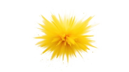 Abstract, bright yellow flower-like structure with radiating lines and details isolated on transpraent png