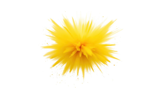 Abstract, bright yellow flower-like structure with radiating lines and details isolated on transpraent png