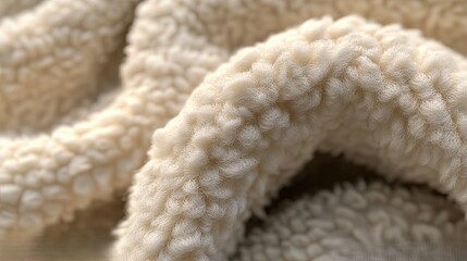 sherpa fabric, showcasing its soft, plush texture and fluffy cream color.