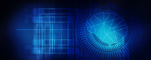 Obraz premium 2d illustration Concept of thinking, background with brain, Abstract Artificial intelligence. Technology web background 