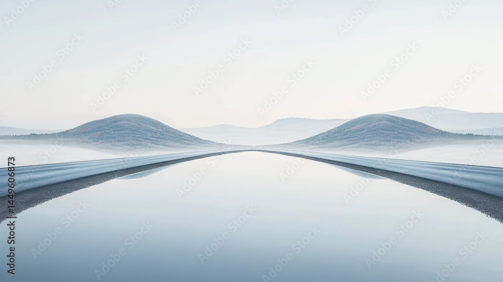 Poster a roadâ€™s reflection forming an endless loop, white background