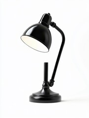 Black Metal Desk Lamp with Adjustable Arm on White Background
