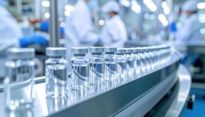 Vaccine production process pharmaceutical facility industrial photography clean room environment close-up view health and safety