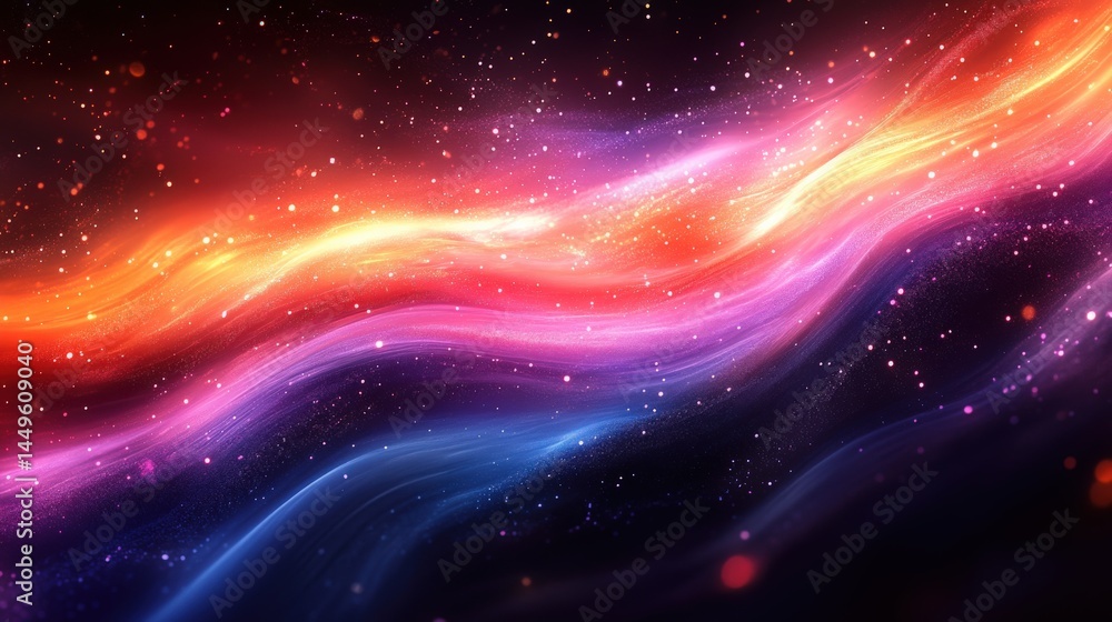 Poster cosmic aurora displaying waves of light in fiery tones and starry dust