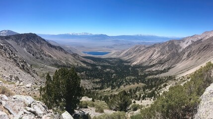 Fototapeta premium Majestic Mountain Lake Panorama: A Breathtaking View of Serenity in the High Sierra