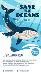 World Oceans Day Story Template Featuring a Whale in Flat Design Style. Perfect for Social Media Stories to Promote Ocean Conservation. Vertical Vector Illustration for Eco Awareness Campaigns.