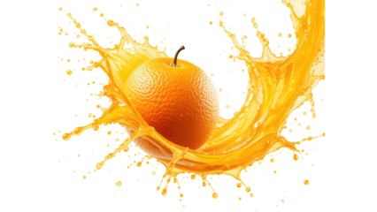 Vibrant orange in a burst of citrus juice, , isolated on transpraent png