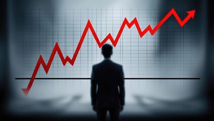 Financial Decline: Silhouette of person with chart of downward trending market.