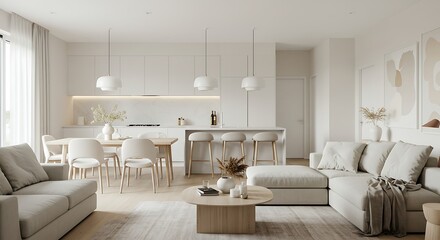 Serene Minimalist Living Room Design Open Concept Space with Neutral Tones
