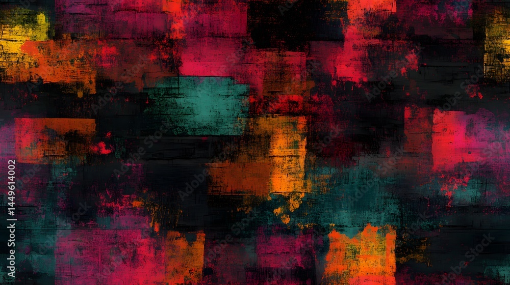 Poster colorful abstract design with textured block shapes.