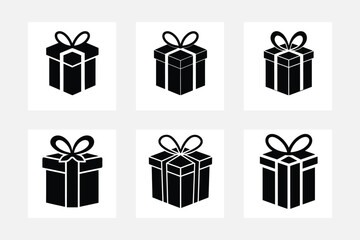 Christmas gift box set silhouette vector illustration.