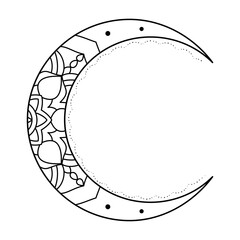 Crescent moon design. drawing of botanical natural theme. decoration, wallpaper, sticker, tattoo.