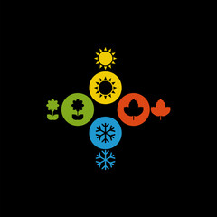 Four seasons icon. Winter spring summer fall icon isolated on black background