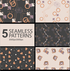Fototapeta premium Modern Floral Geometry Mother Day Seamless Pattern Trendy seamless patterns fusing minimalist floral shapes with geometric patterns in muted tones.