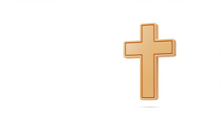 Obraz premium Golden christian cross isolated on white backdrop with smooth reflections