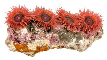 Red Sea Anemones Cluster on Rock, Underwater Macro Photography