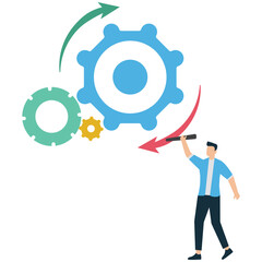 Business entrepreneur work with cogwheel symbolizing productivity and efficiency improvement