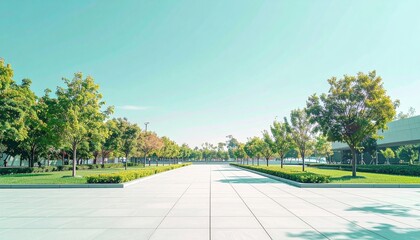 Tranquil walkway surrounded by lush greenery modern urban park landscape photography bright daylight wide-angle viewpoint