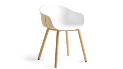 Modern White Plastic Chair with Light Wooden Legs