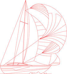 a schooner-type sailing vessel with three main masts, each with a triangular sail