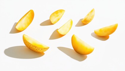 Fototapeta premium Yellow Potato Wedges on White Background
