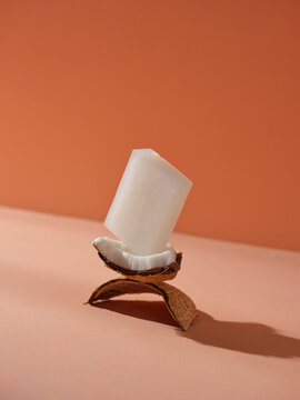 A minimalistic composition featuring a natural soap bar