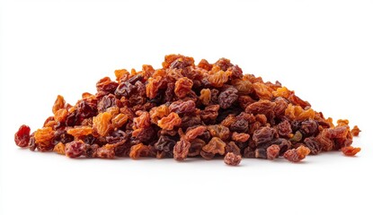 Obraz premium Close Up of Reddish Brown Dried Cranberries Piled on White Background