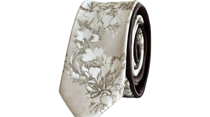 Rolled Beige and Brown Zebra Print Necktie on Transparent Background