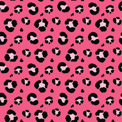Obraz premium Pink background with black and white leopard print pattern, creating a stylish and trendy design