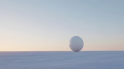 White Sphere on Snowy Plain at Sunset Minimalist Landscape