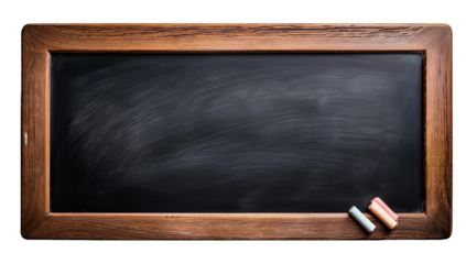 Chalkboard with chalk pieces for education and classroom lessons.