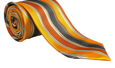 Rolled Orange Gold Black Striped Silk Tie Mens Fashion Accessory