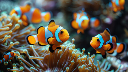 Enchanting Ballet: Clownfish Among Anemones