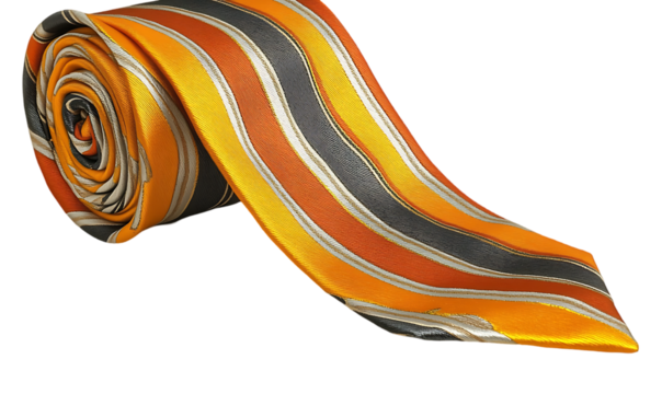 Rolled Orange Gold Black Striped Silk Tie Mens Fashion Accessory