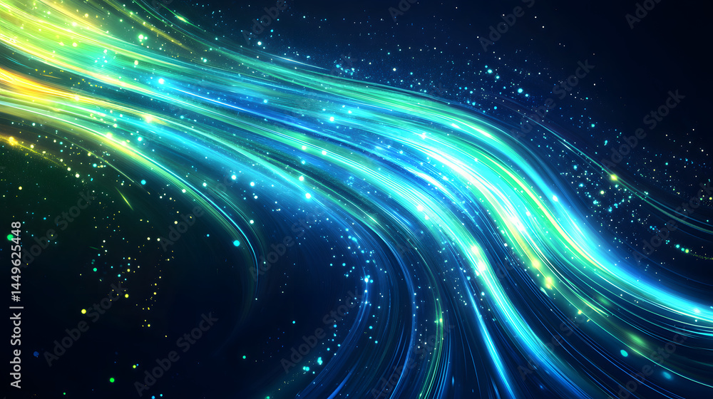 Poster abstract vector wave lines flowing dynamic in blue green colors isolated on black background, futuri