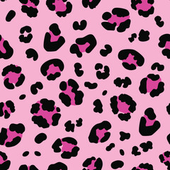 Obraz premium Pink background with black and purple leopard spots, trendy and vibrant design